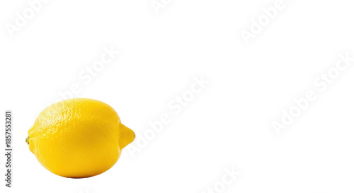 A single, vibrant yellow lemon with a pristine peel, on a transparent surface against a transparent background, soft studio light, sharp focus, high-key, concept of freshness and minimalism