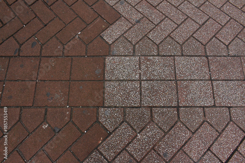 Wallpaper Mural Texture of square and pentagon paving tile. Brown and white sidewalk tiles in the street. Concrete pavers close up background. Torontodigital.ca