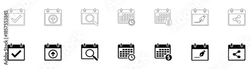 Modern Calendar Icon Set  Line and Solid Vector Symbols for Scheduling, Planning, and Business Management