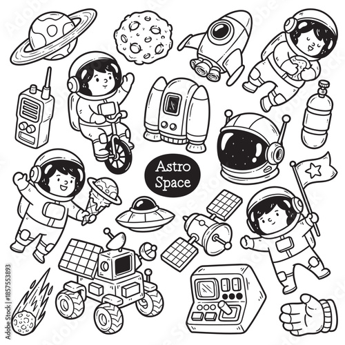 Cute Astronaut Poses Doodle Illustration Art Collection Pack