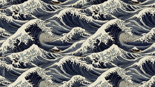 Turbulent ocean waves crashing against the shore, viewed from a graphic illustration perspective in a natural landscape