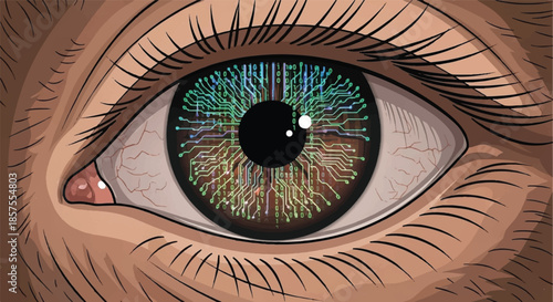 Futuristic Cybernetic Human Eye with Digital Neural Circuit Iris Concept