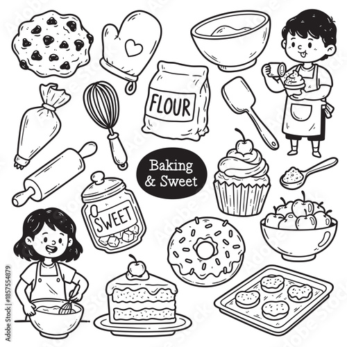 Cute Baking & Sweet Treats Doodle Illustration Art Collection Pack