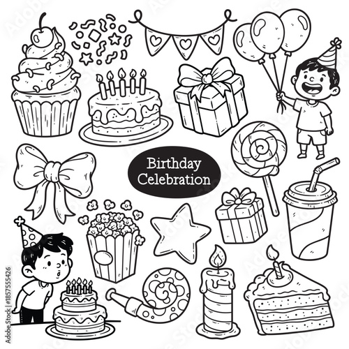 Cute Birthday Celebration Doodle Illustration Art Collection Pack