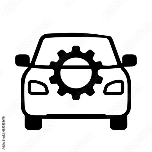 A simple drawing of a car with a gear, workshop symbol. Vector for laser or similar. AI generated.