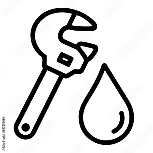 A simple drawing of an oil drop with a wrench, a workshop symbol. Vector for laser or similar. AI generated.