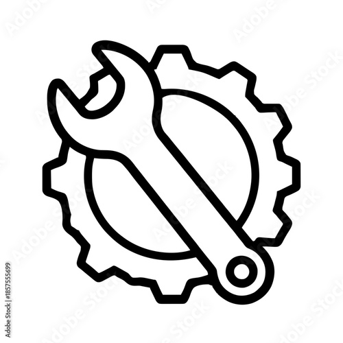 A simple drawing of a gear with a wrench. Vector for laser or similar. AI generated.