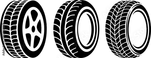 Black Car Tire Wheel Treads and Patterns Vector Set