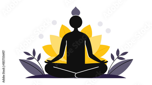 A person meditating in a serene yoga pose with a lotus flower