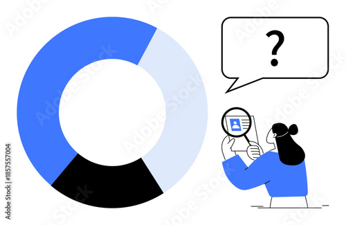Data analysis concept. Data analysis ed as a pie chart alongside identity verification. Data analysis supports strategic decision-making and accurate identity checks. Ideal for analytics, security