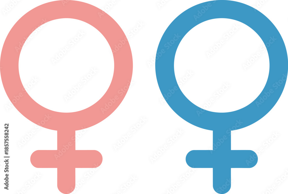Obraz premium Female Gender Symbols Vector Graphics Pink Blue Icons for Web Design and Social Media Equality
