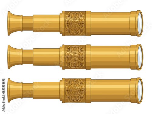 Vintage Golden Trumpets Vector Illustration in a Horizontal Arrangement