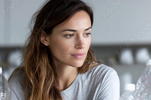 Free Download Woman sitting at table looking thoughtfully - GFXLoad
