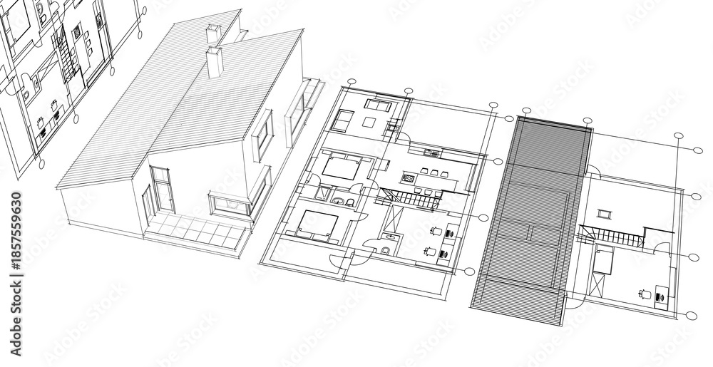 Fototapeta premium house architectural project sketch 3d illustration 