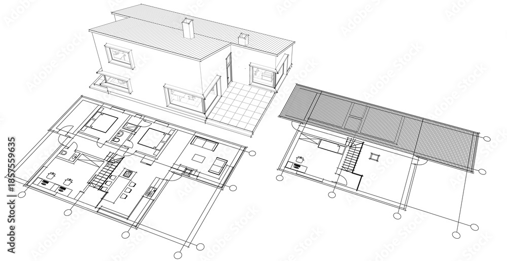 Fototapeta premium house architectural project sketch 3d illustration 