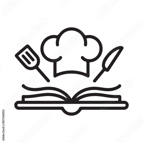 Chef s hat cooking utensils and an open recipe book illustration