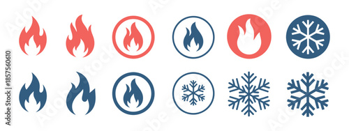 Temperature Fire and Snowflake Icons for Hot and Cold Climate Control