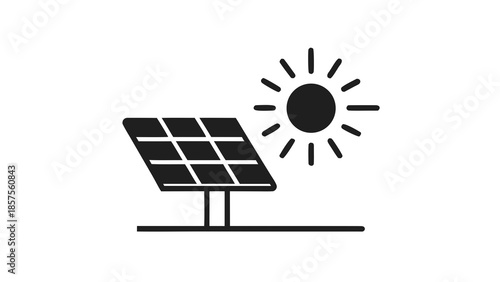 Solar panel icon with sun rays on a for renewable energy concepts