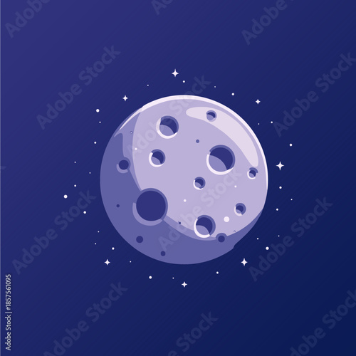 Cartoon Moon with Craters and Stars in Space