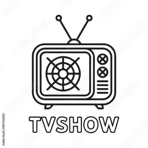 Simple line art illustration of a vintage television set with antennae