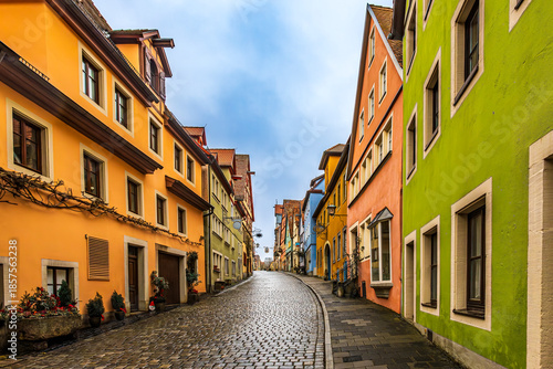 Colourful old town street in Rothenburg