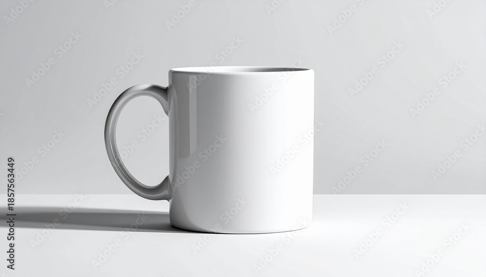 Obraz premium Simple white ceramic coffee mug on clean surface