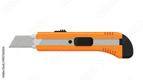 Orange utility knife or box cutter with a retractable blade, a common tool for crafts, construction, and opening packages.
