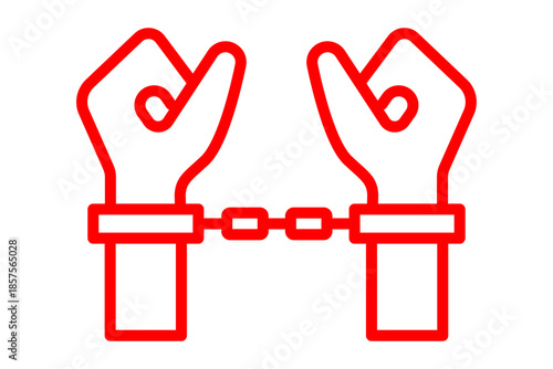 Red Outline Handcuffed Hands Icon for Arrest, Law Enforcement, and Legal Restriction Themes