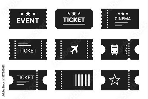 Ticket icon set for event or program access vector illustration