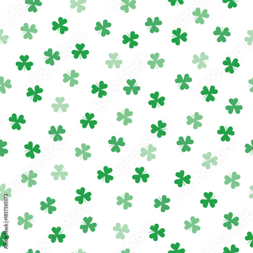 Green Shamrock Seamless Pattern. Vector Cute Clover Leaf Texture on White Background. St. Patrick's Day Wrapping Paper or Textile Design.