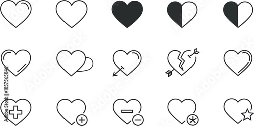 Collection of various heart icons and symbols