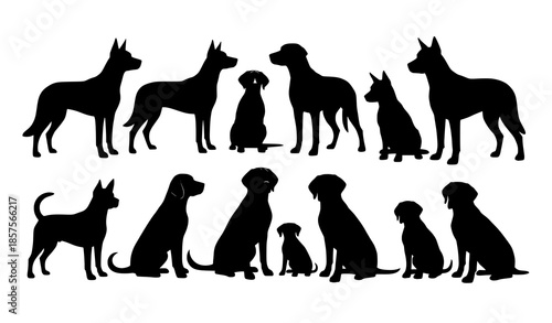 Isolated dog breed silhouette vector collection in flat black style on white
