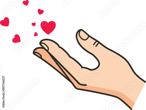 hand with red hearts coming out of it