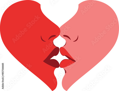 heartshaped faces kissing lips love symbol