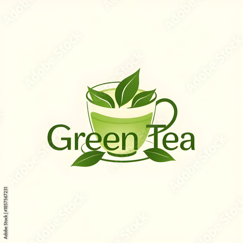green tea silhouette vector, modern mug icon, tea reflection graphic, matcha steam symbol, healthy lifestyle drink art, tea with leaf iconography, clean design mug, herbal plant infused drink sign, wa
