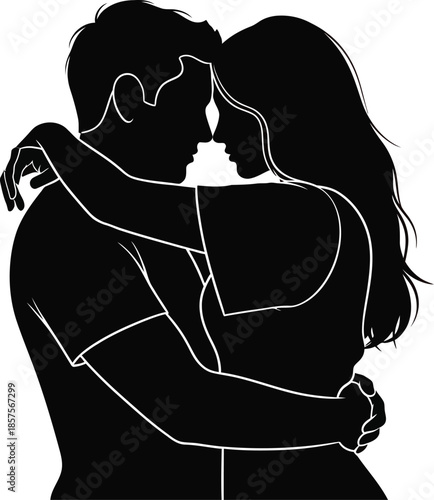 silhouette of a man and woman embracing and kissing