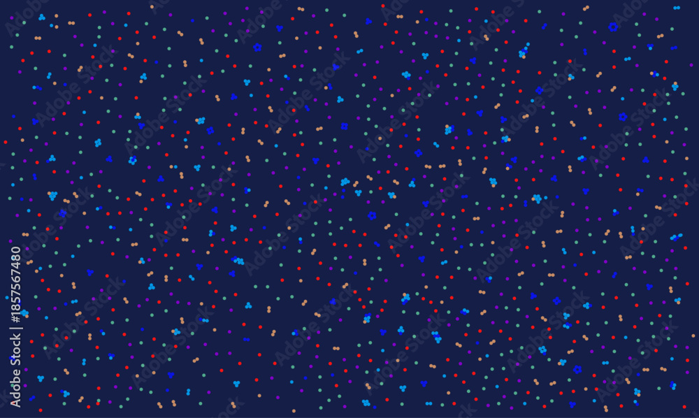 Obraz premium Abstract multicolored confetti pattern on deep blue vector background. Festive scattered dots texture suitable for textile print, party wrapping paper, wallpaper, and digital scrapbooking designs.