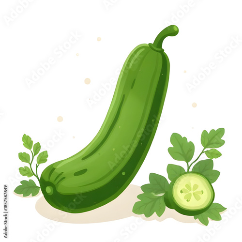cucumber, veggie, vegetable, green, freshfood, illustration, art, drawing, graphic, organic, natural, plant, botanical, farm, garden, harvest, produce, raw, slice, whole, salad, diet, nutrition, vegan