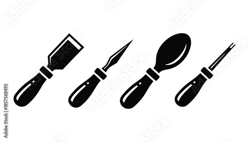 Pottery tools line art vector set isolated on transparent background.