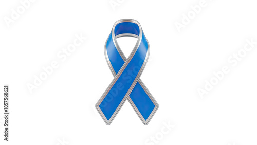3D Blue awareness ribbon with silver trim on transparent background