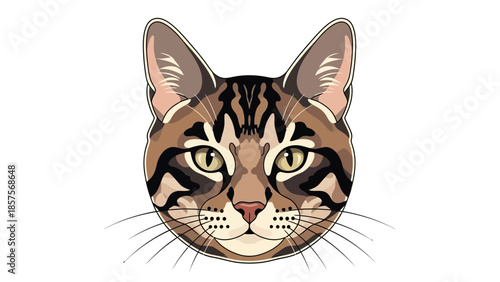 Close up of a domestic cat face with tabby markings.