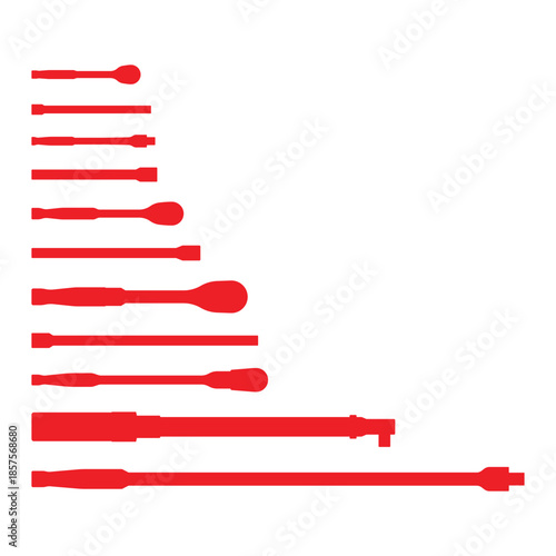 Red Hand Tool Silhouette Set Isolated on White Background