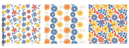 flower colorful daisy grid pattern retro floral repeat for textiles