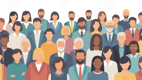 Diverse group of people standing together, representing community and unity.