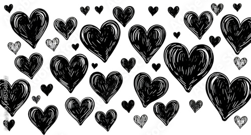 black heart seamless tile, repeating gothic hearts, seamless emotional wallpaper, moody heart textile print, hand drawn heart pattern, doodle black hearts surface, aesthetic black valentine pattern, s