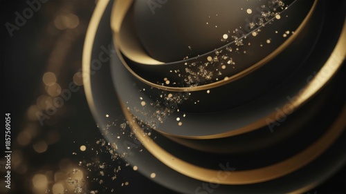 Luxurious black background with golden waves and festive elements