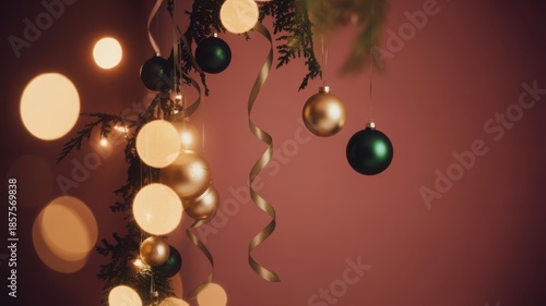Festive Christmas decorations with warm lights