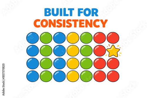 Colorful grid with red sphere and golden star