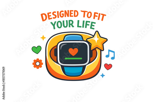 Colorful fitness tracker with heart rate icon and motivational text
