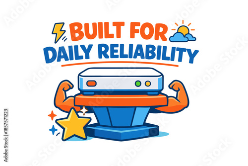 Unbreakable device with muscular arms symbolizing daily reliability and strength